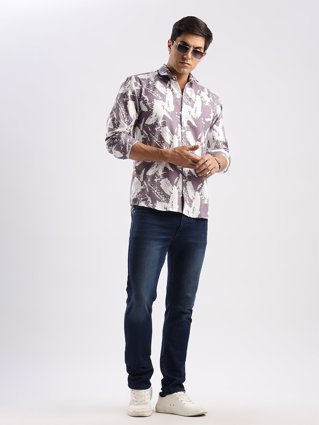 

RICH & ROMAN Men Classic Opaque Printed Semiformal Shirt, Purple