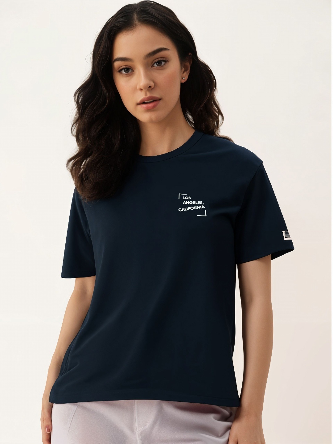 

MACK JONNEY Women Printed Pockets T-shirt, Navy blue