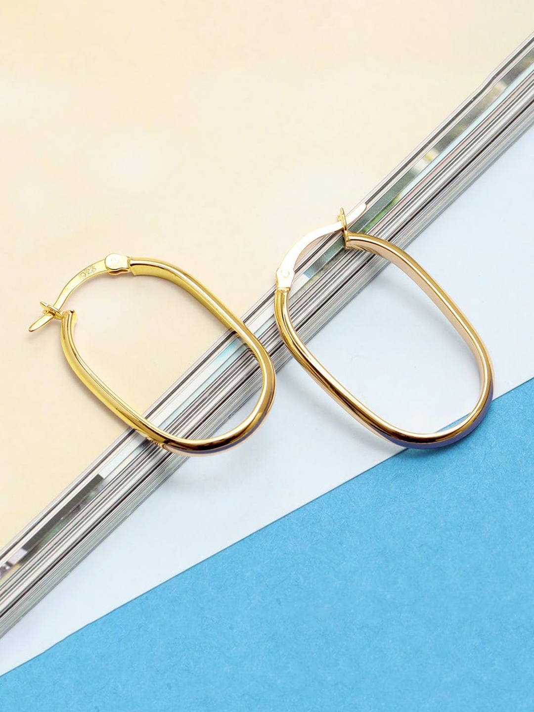 

LeCalla 925 Sterling Silver-Plated Oval Shaped Hoop Earrings, Gold