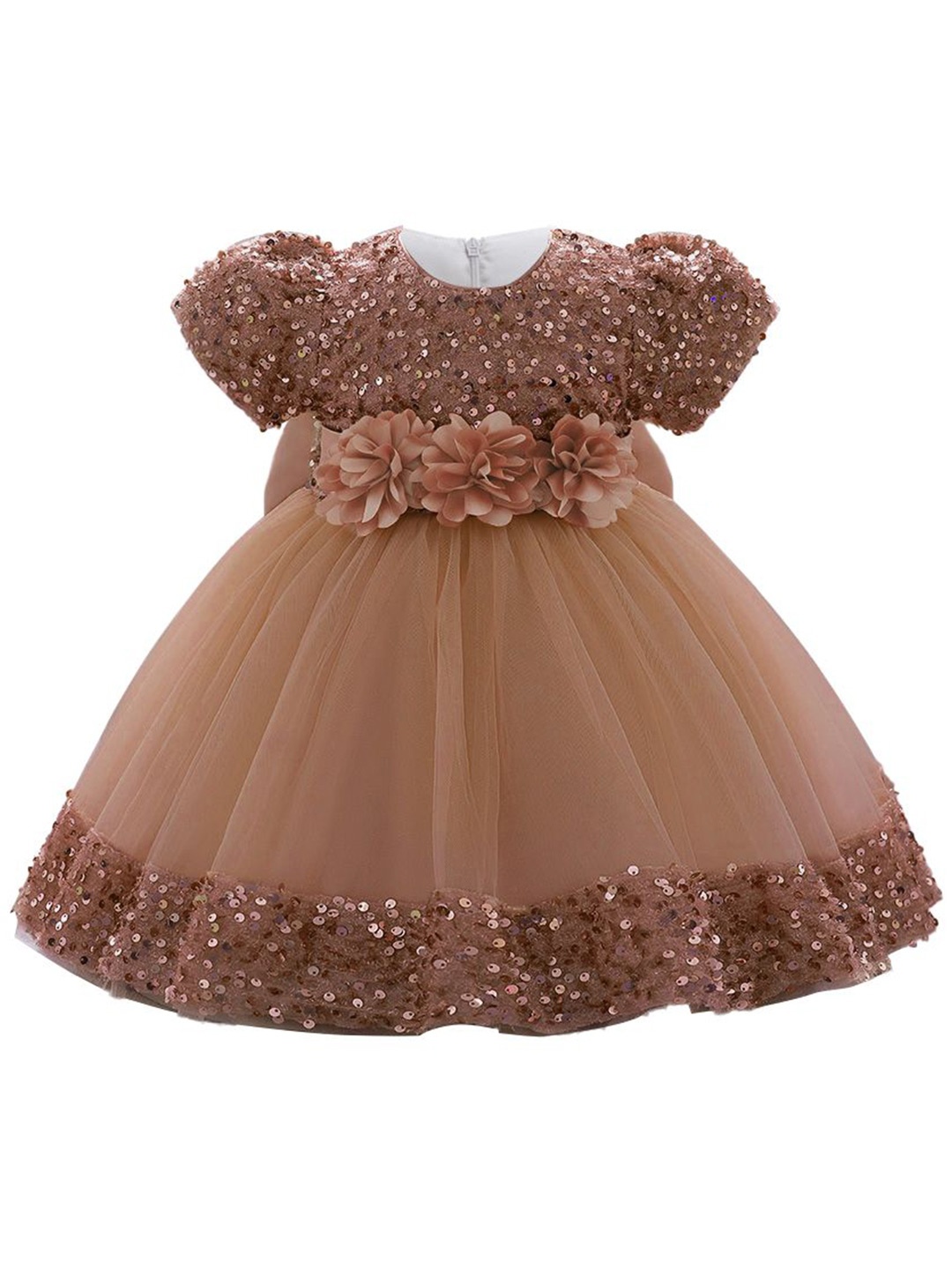 

StyleCast x Revolte Embellished Applique Net Balloon Dress, Brown