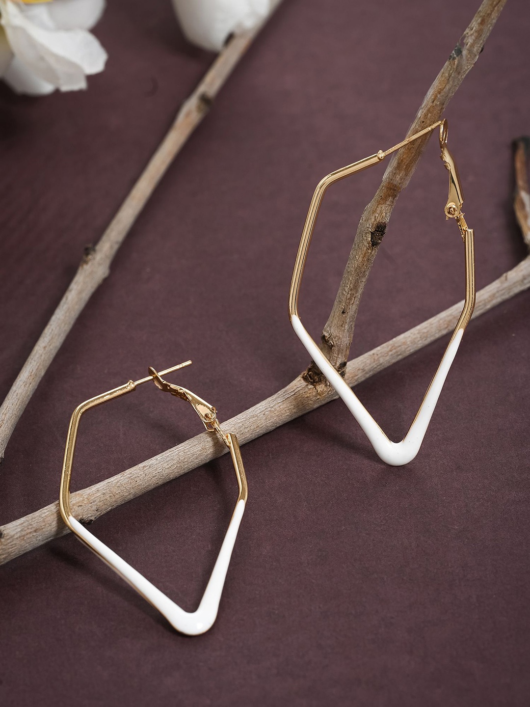 

Designbox Geometric Shaped Enamelled Hoop Earrings, Gold