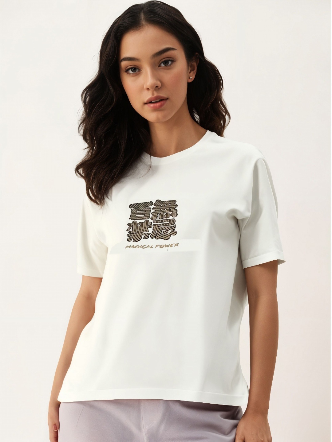 

MACK JONNEY Women Printed Applique T-shirt, White