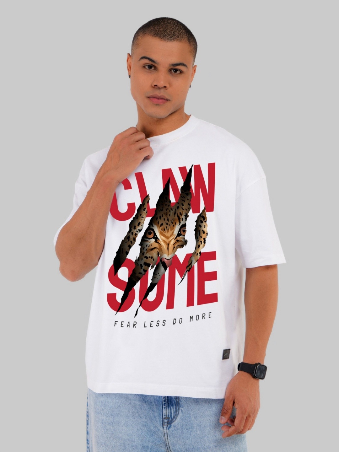 

Underrated Club Men Printed Extended Sleeves Bio Finish Applique T-shirt, White