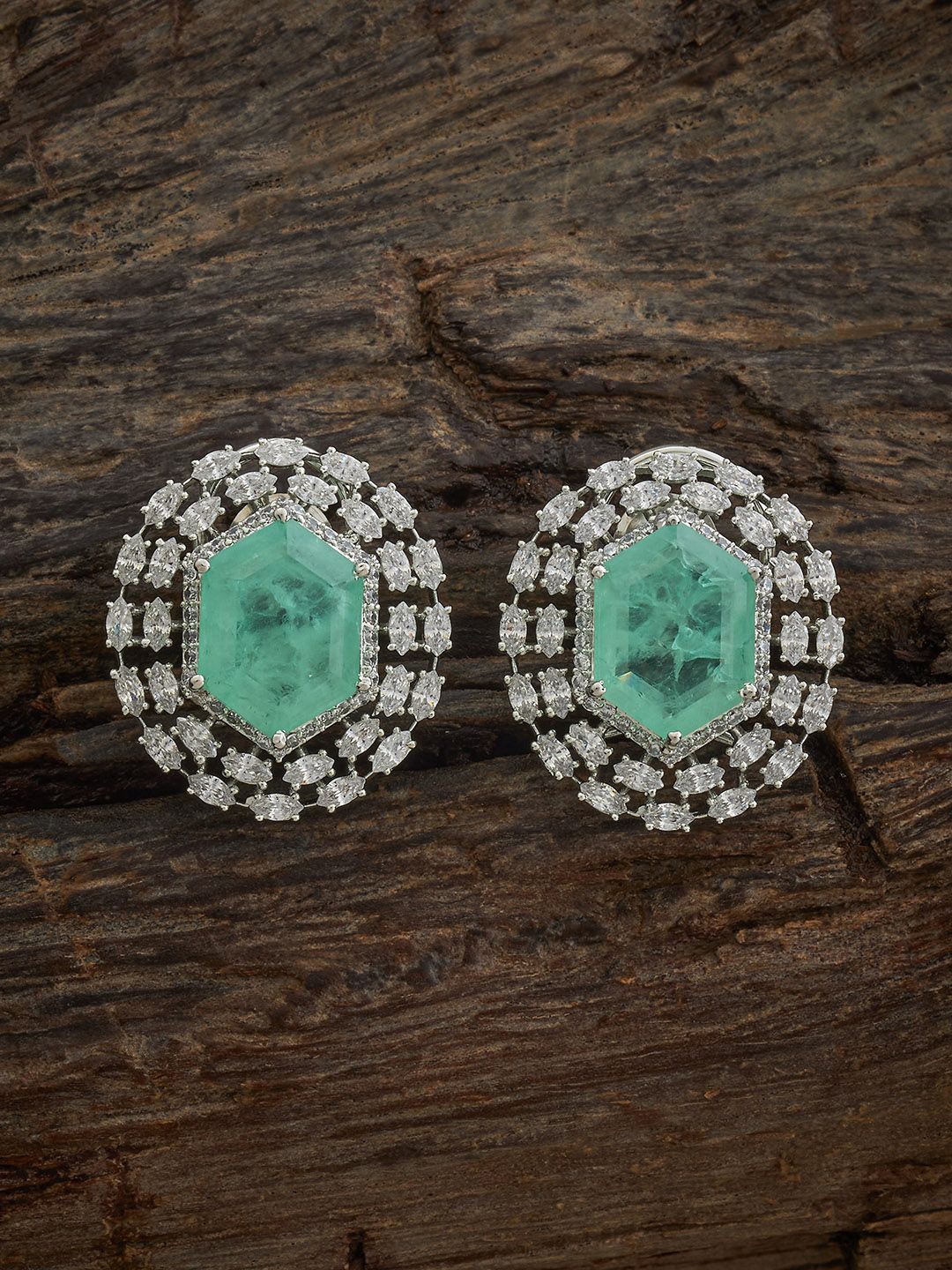 

Kushal's Fashion Jewellery Rhodium-Plated Circular Shaped Cubic Zirconia Studs, Green