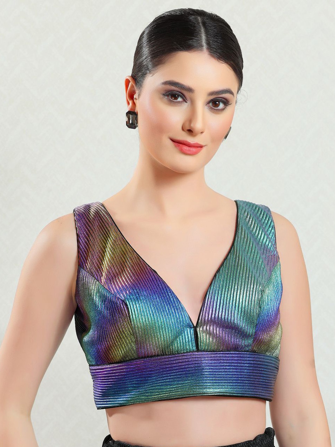 

VAMAS - THE DESIGNER BLOUSES V-Neck Padded Saree Blouse, Black