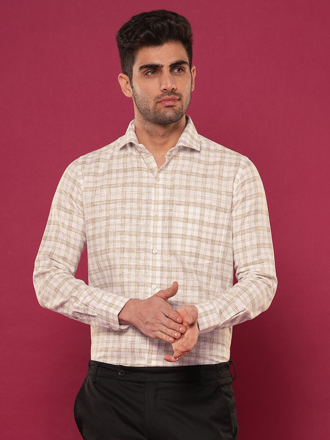 

John Philips Men Slim Fit Opaque Checked Casual Shirt, Coffee brown
