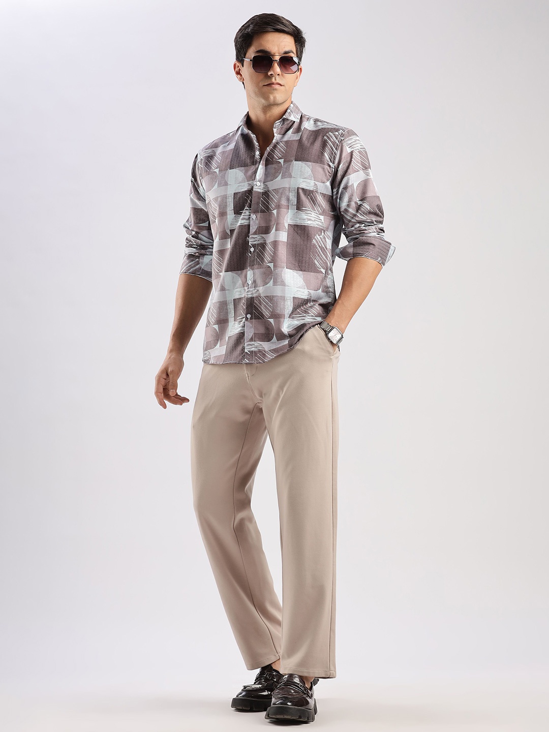 

RICH & ROMAN Men Classic Opaque Printed Semiformal Shirt, Brown