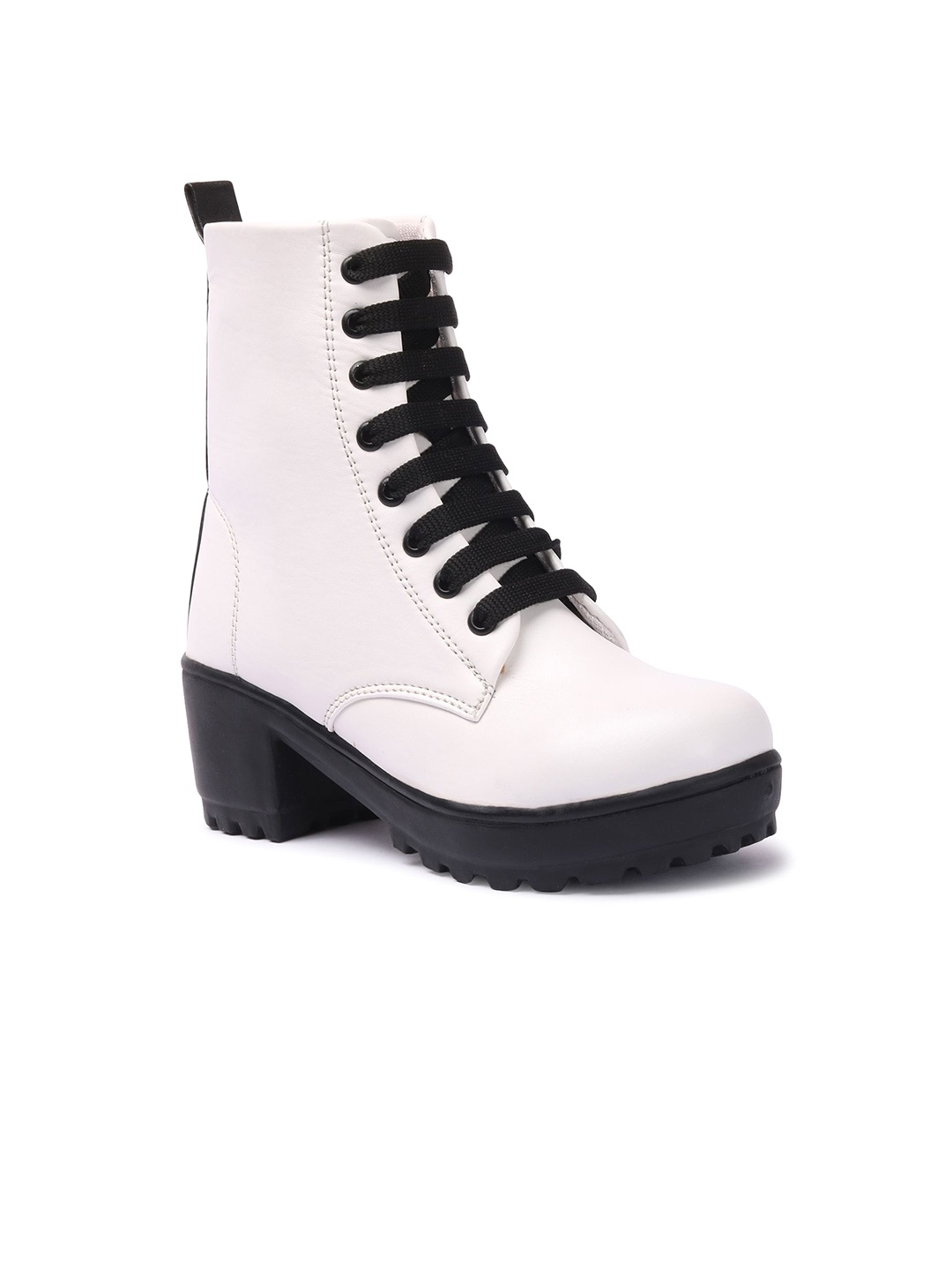 

STRASSE PARIS Women Lace-Up Ankle Boots With Chunky Sole, White