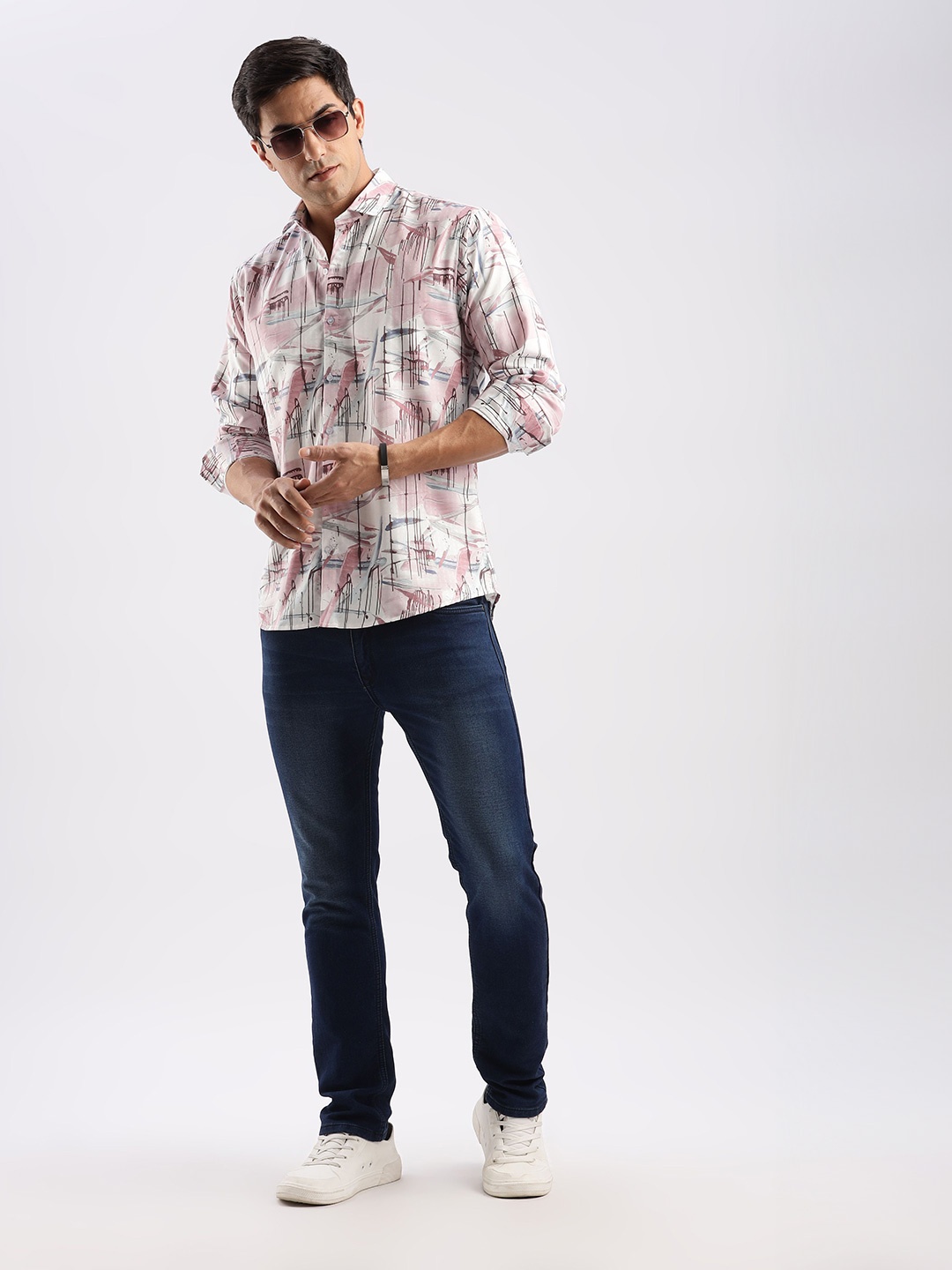 

RICH & ROMAN Men Classic Opaque Printed Semiformal Shirt, Pink