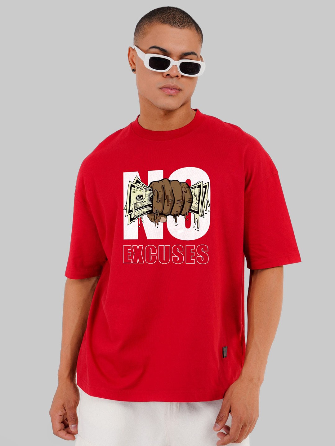 

Underrated Club Men Printed High Neck Bio Finish Applique T-shirt, Red