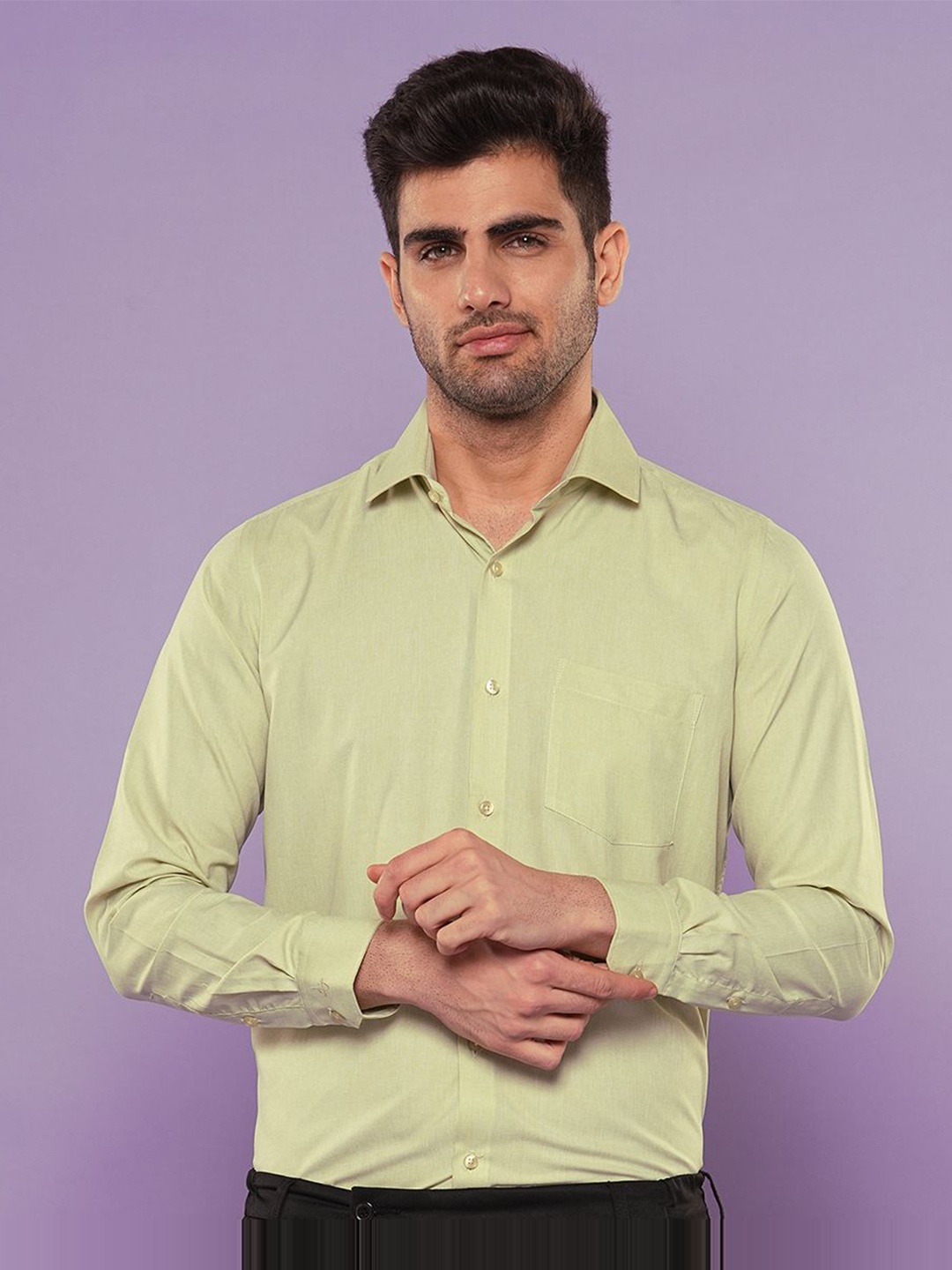 

John Philips Men Slim Fit Opaque Casual Shirt, Lime green
