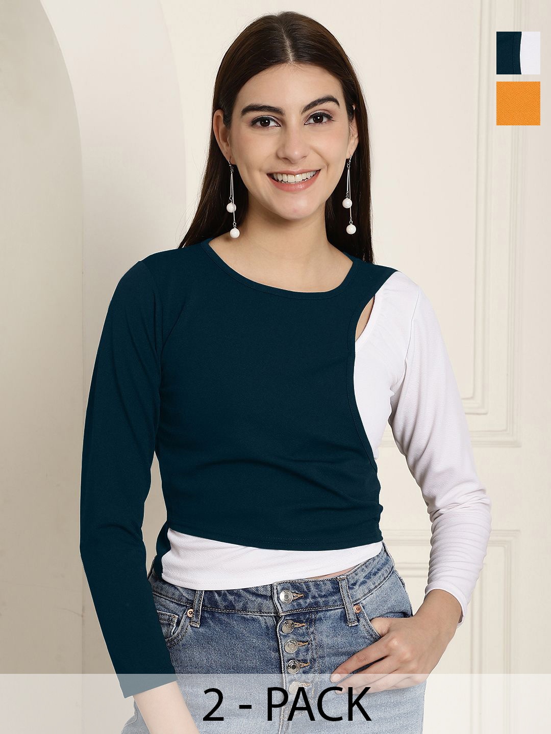 

Tromko Pack Of 2 Women ColouredBlock Top, Black