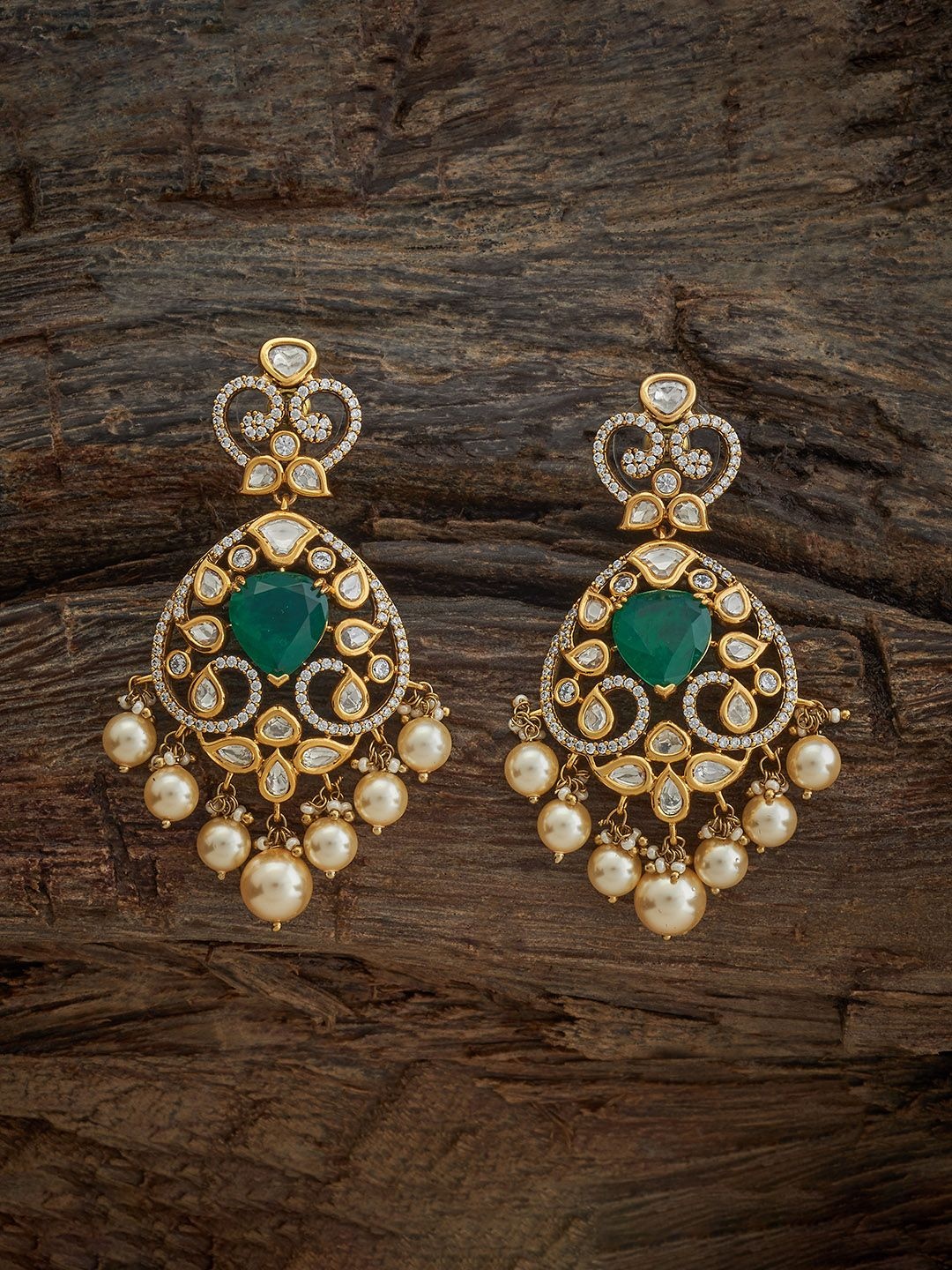 

Kushal's Fashion Jewellery Victorian-Plated Contemporary Kundan Studded Drop Earrings, Gold