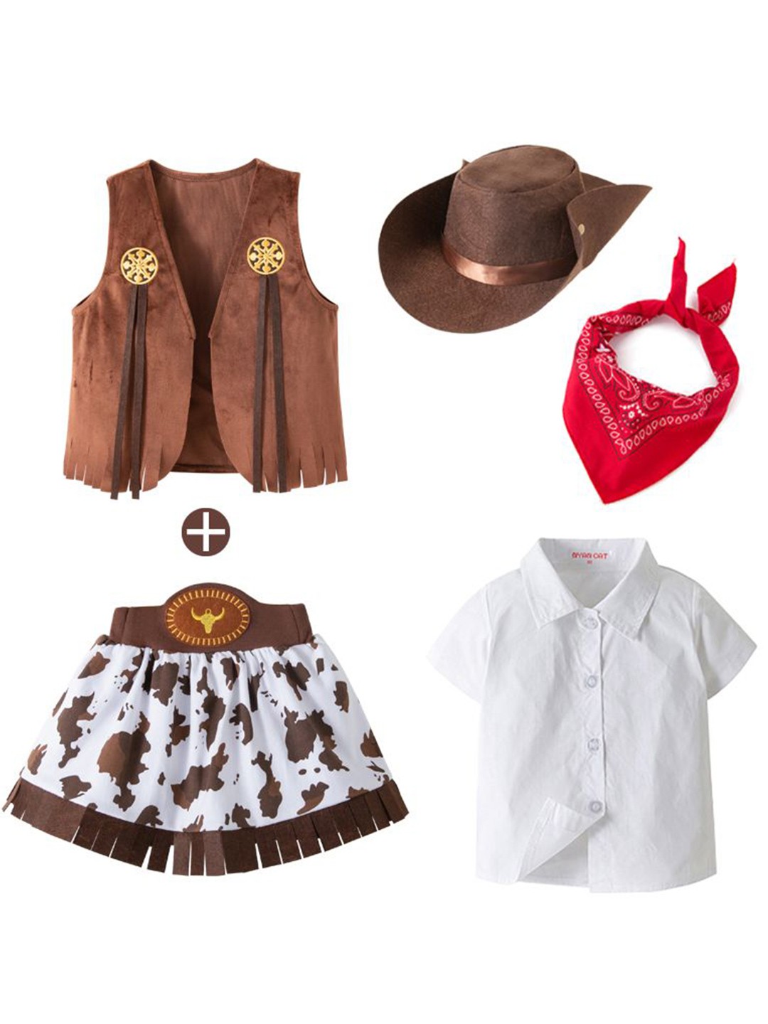

StyleCast x Revolte Unisex Kids Pure Cotton Shirt With Skirt, Coffee brown