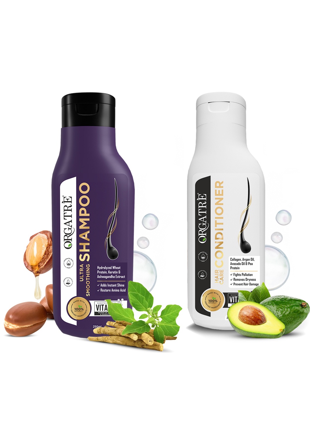 

Orgatre Set Of Ultra Soothing Shampoo & Hair Care Conditioner - 250ml Each, White