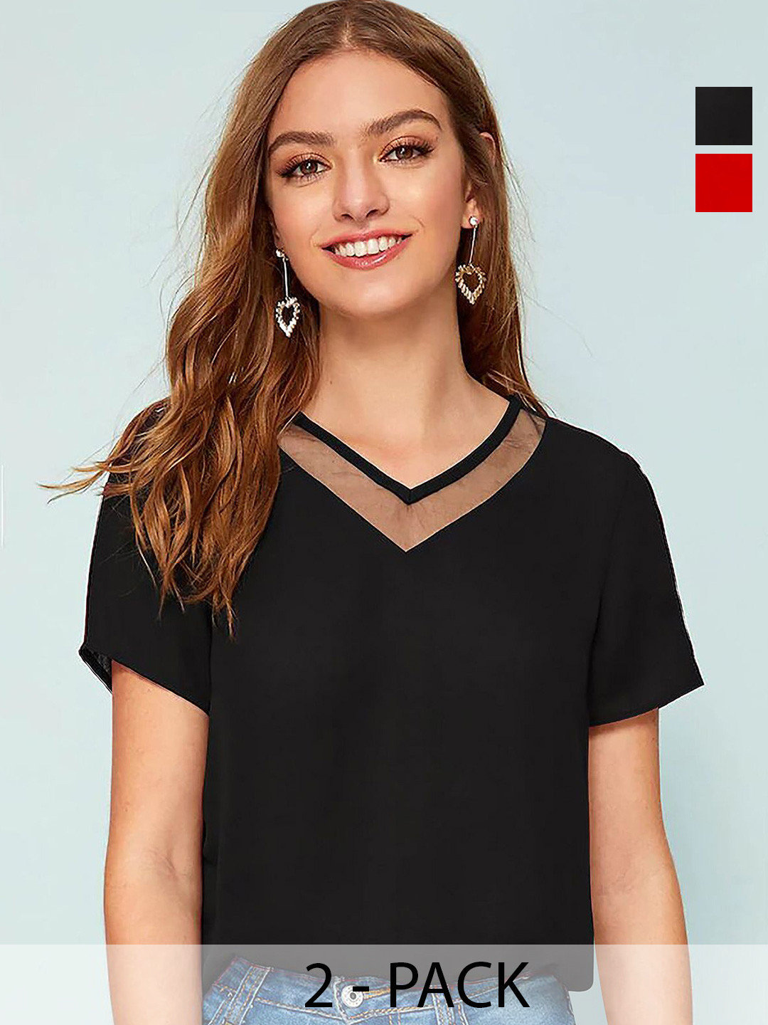 

CORSICA Women Pack of 2 V-Neck Top, Black