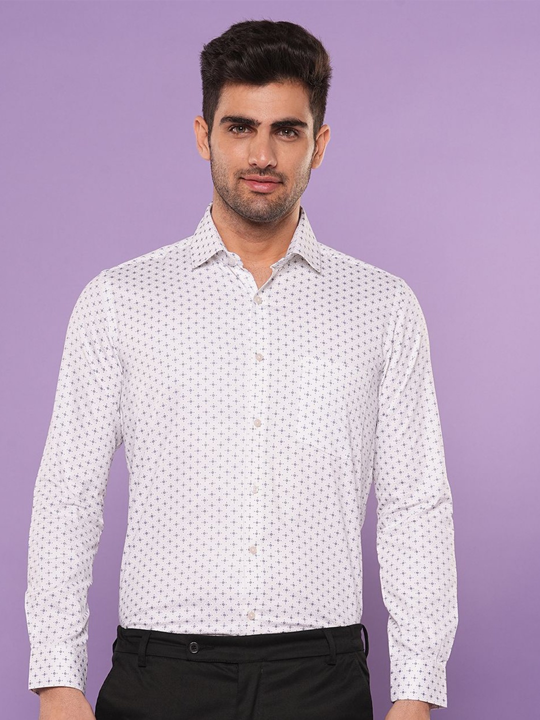 

John Philips Men Slim Fit Opaque Printed Casual Shirt, White
