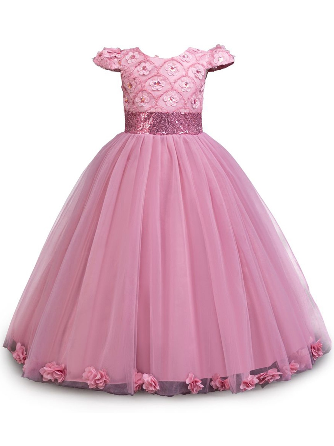 

StyleCast x Revolte Girls Sequined Embellished Cap Sleeves Gown Maxi Dress, Pink