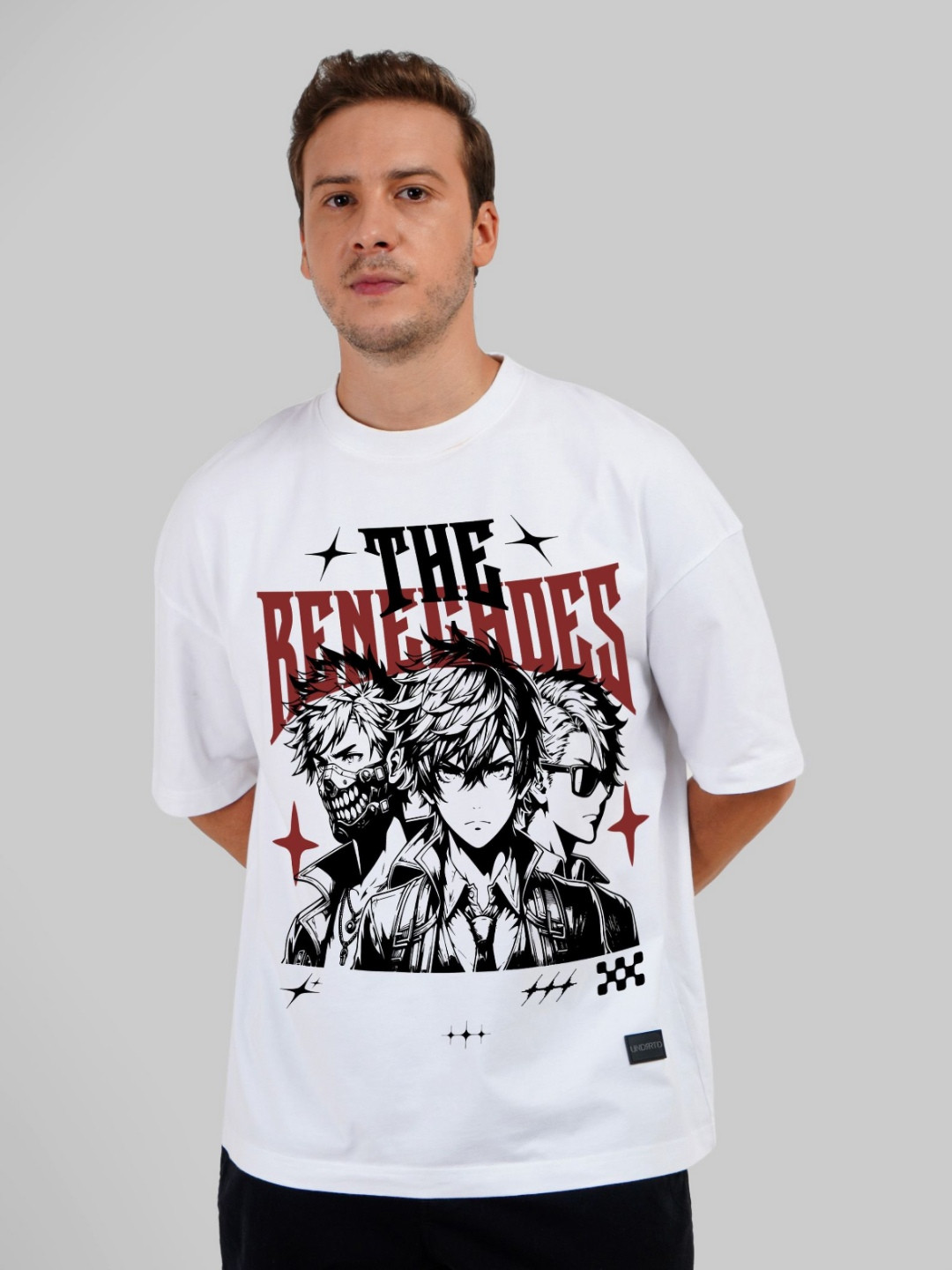 

Underrated Club Men Printed Drop-Shoulder Sleeves Bio Finish Raw Edge T-shirt, White