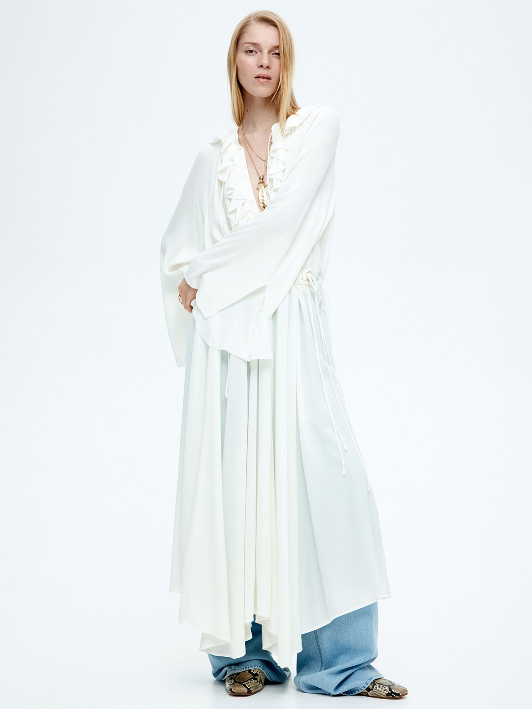 

H&M Ruffled Maxi Dress, White