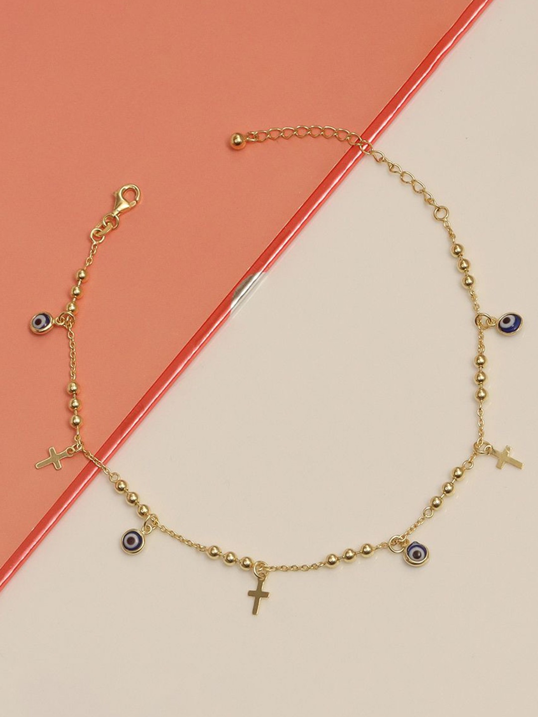 

LeCalla Silver-Plated Artificial Stones and Beads Anklet, Gold