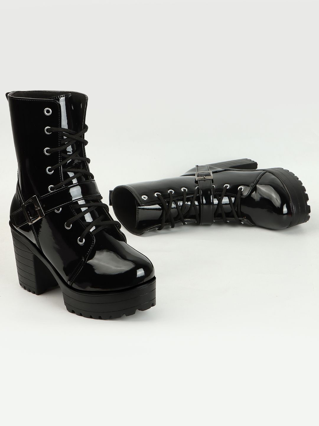 

STRASSE PARIS Women Ankle Length Lace Up Heeled Boots, Black