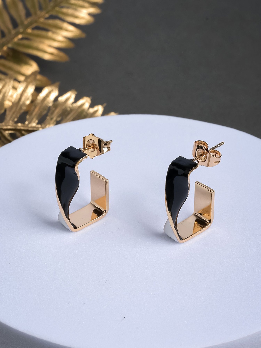 

Designbox Twisted Enamelled Square Shaped Half Hoop Earrings, Gold