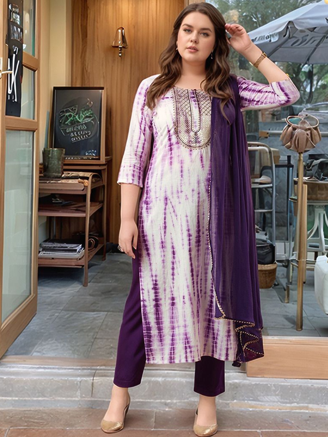 

KALINI Women Printed Regular Kurta with Trousers & With Dupatta, Purple
