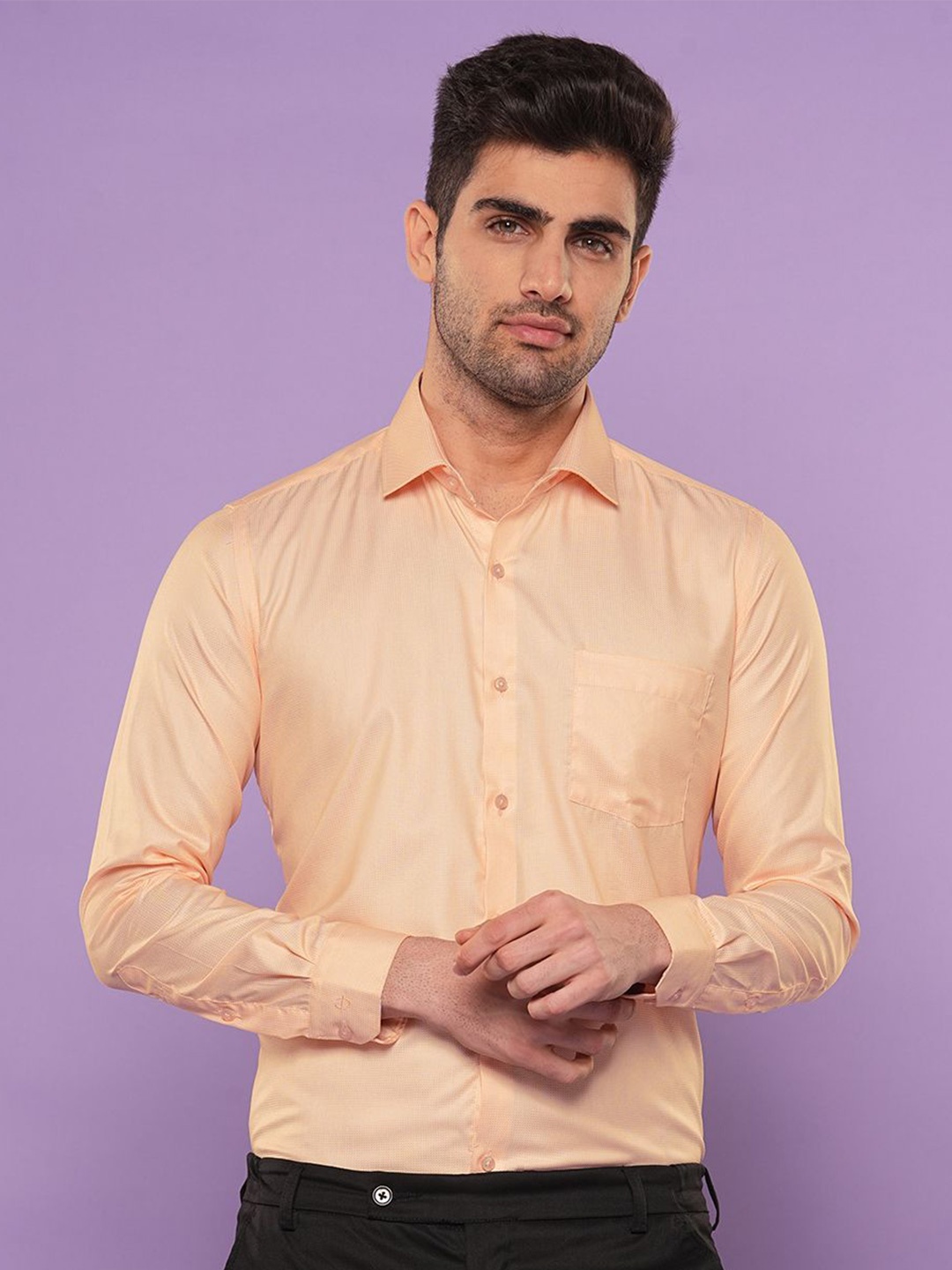 

John Philips Men Slim Fit Opaque Casual Shirt, Coral