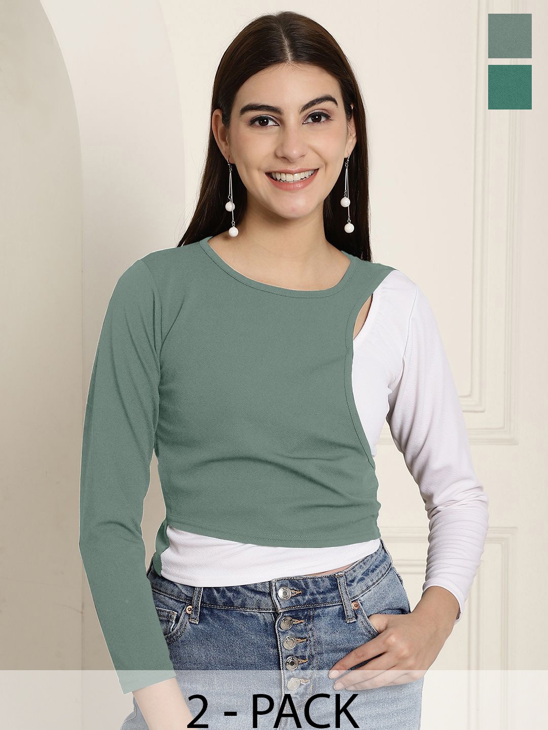 

Tromko Pack of 2 Women Top, Green