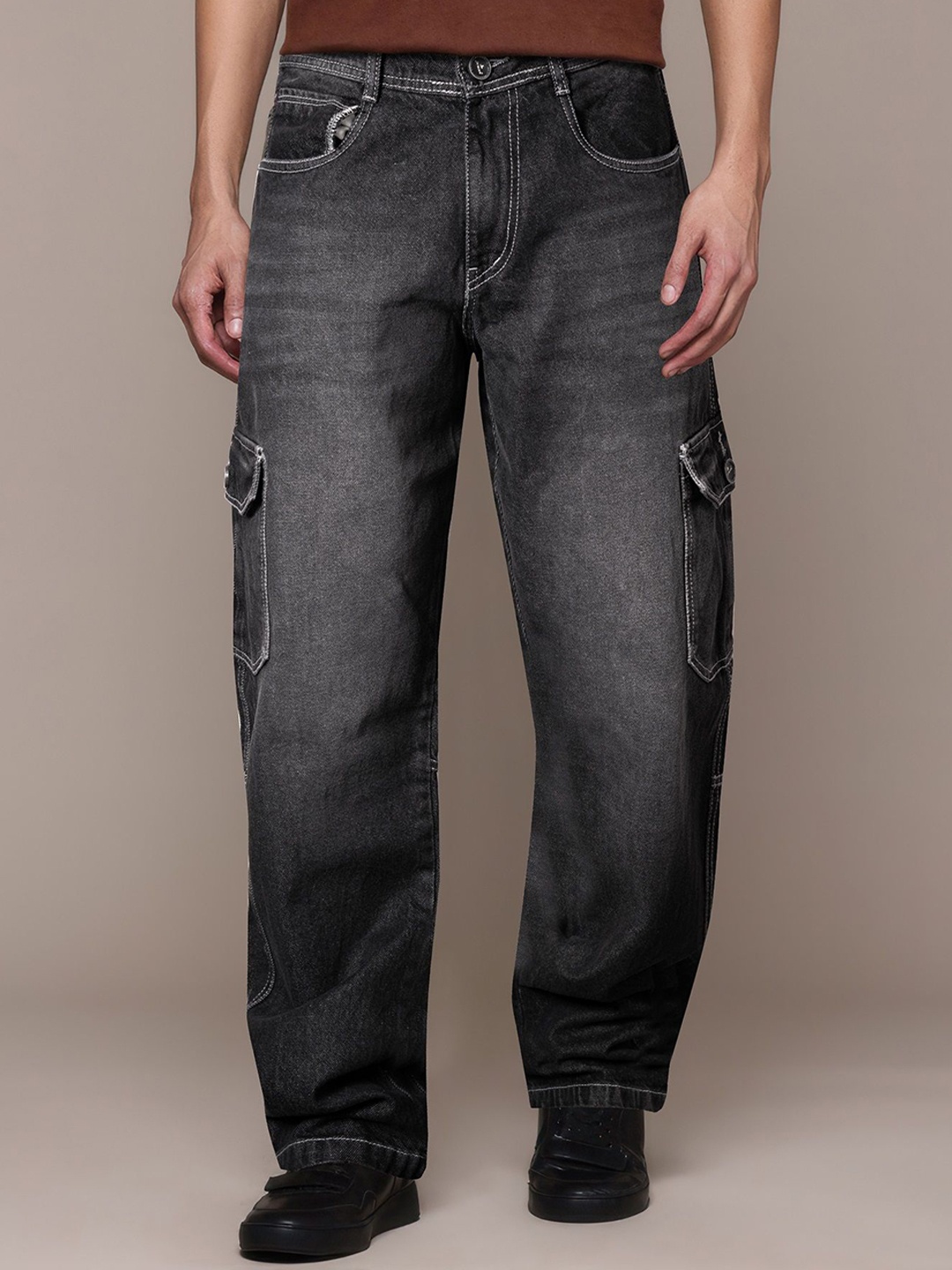 

Jb Just BLACK Men Baggy Acid Wash Cotton Cargos Jeans