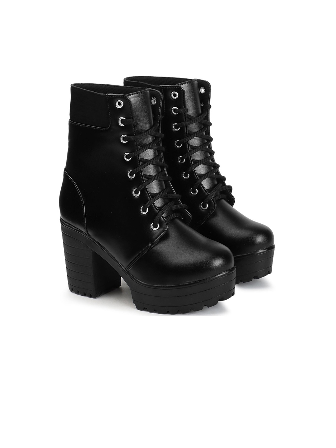 

STRASSE PARIS Women Round Toe Boots Lace Up Chunky Block Heel Boots, Black