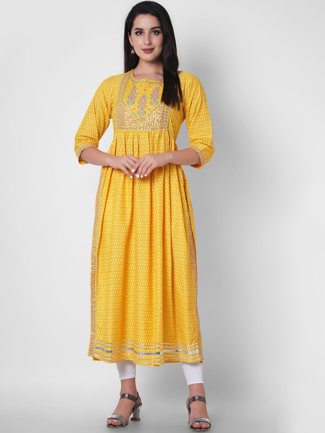 

BAIRAJ Yoke Design Round Neck Anarkali Kurta, Yellow