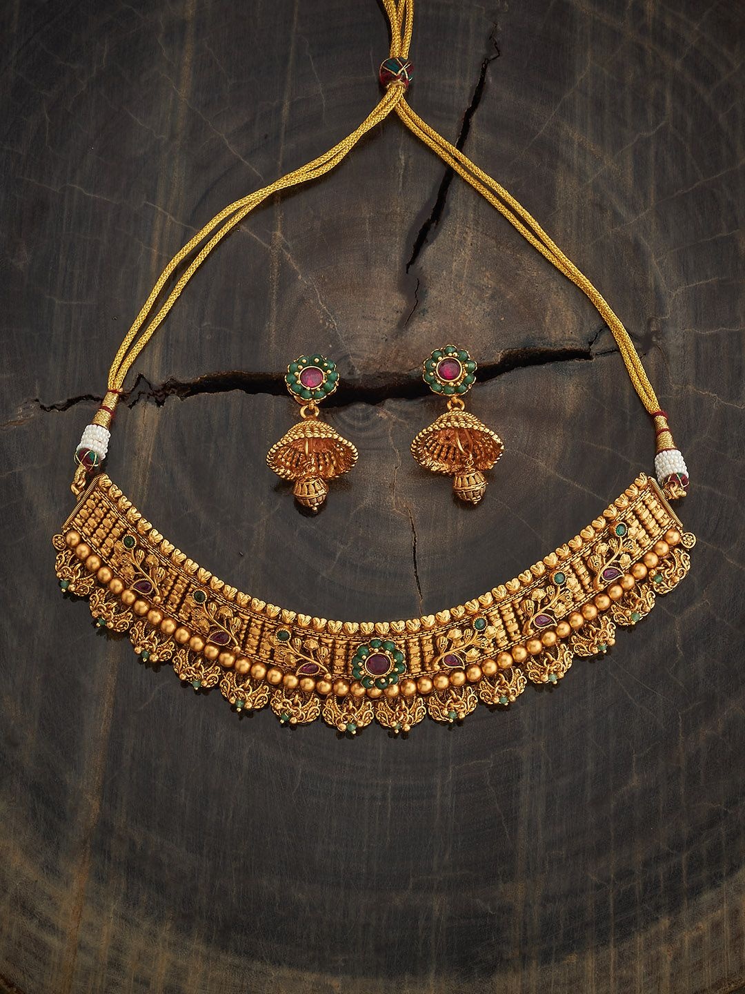

Kushal's Fashion Jewellery Gold-Plated Ethnic Antique Jewellery Set