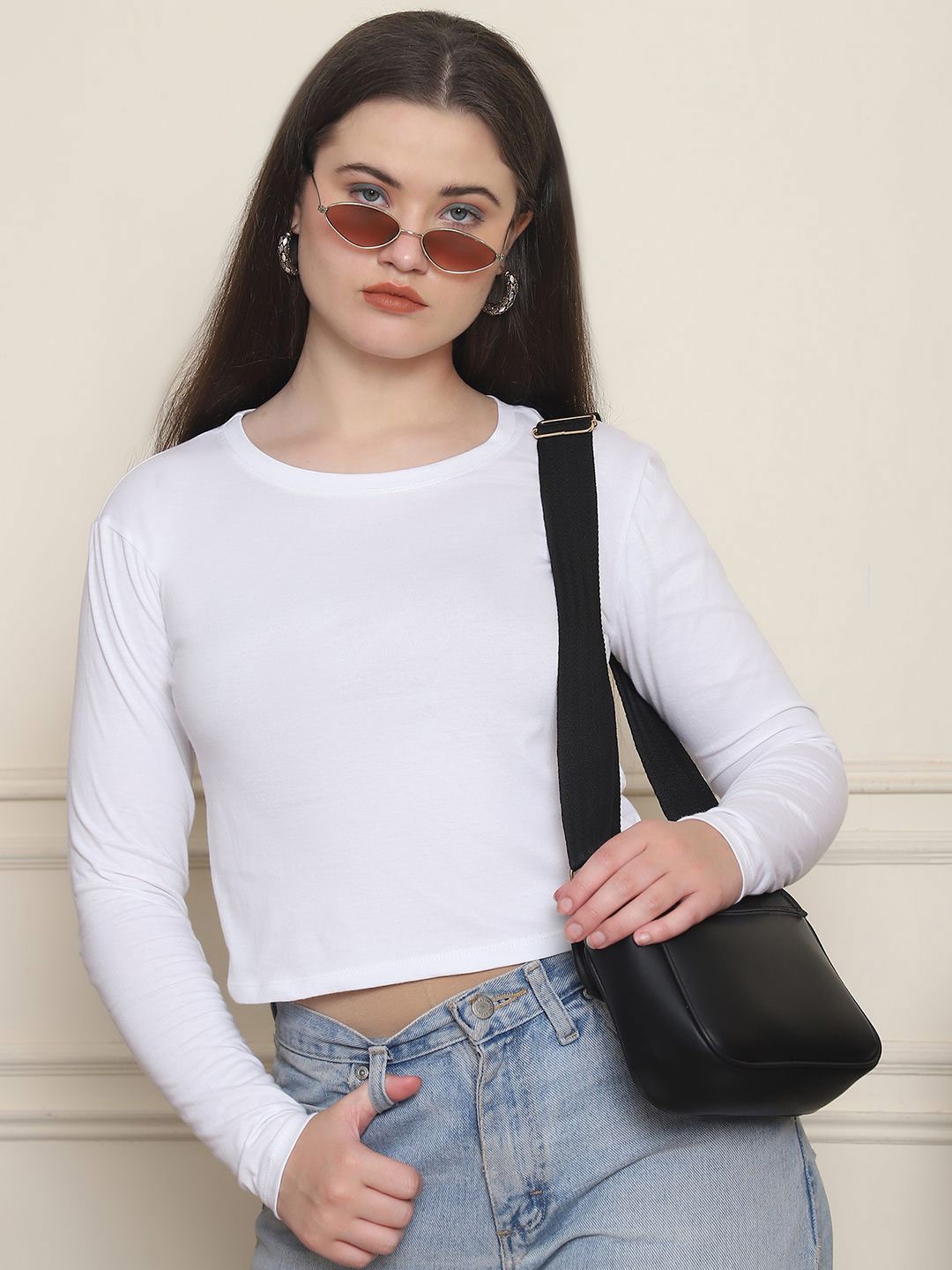 

WELL KEPT Women Cotton Crop Fitted Top, White