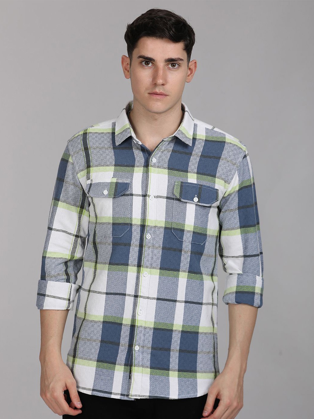 

STYLOFY Men Comfort Checked Formal Shirt, Blue