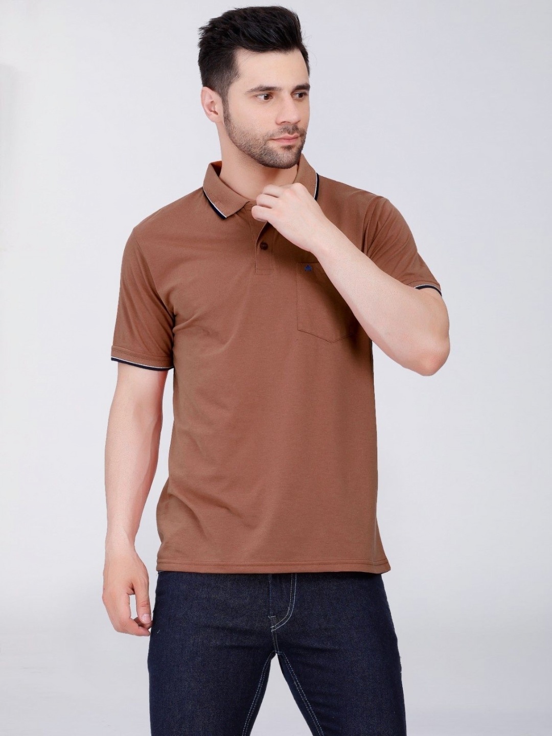 

ARRAY Men Brand Logo Printed Polo Collar T-shirt, Copper