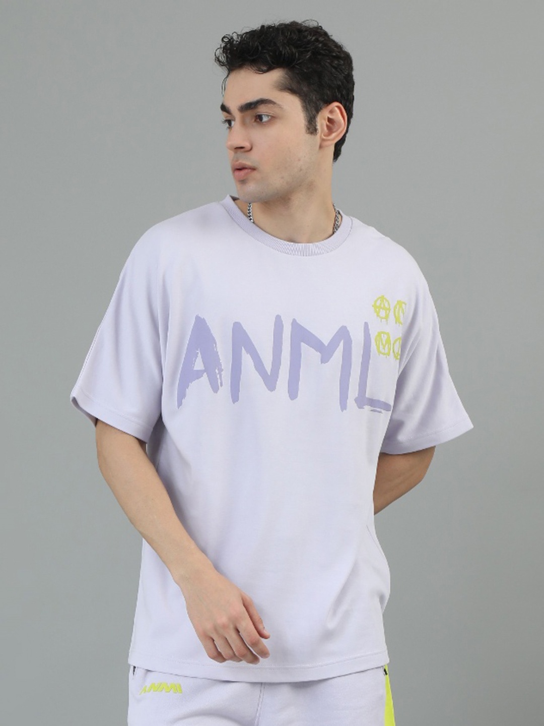 

ANML Men Typography Printed Applique T-shirt, Purple