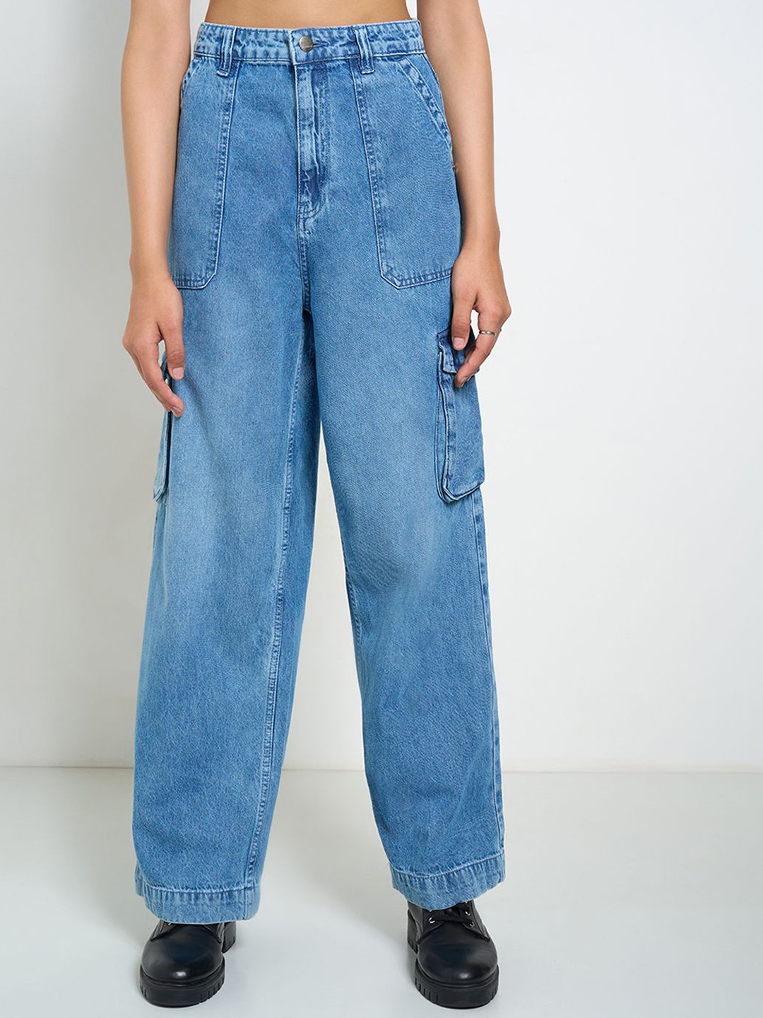 

SF JEANS by Pantaloons Women Wide Leg High-Rise Light Fade Jeans, Grey