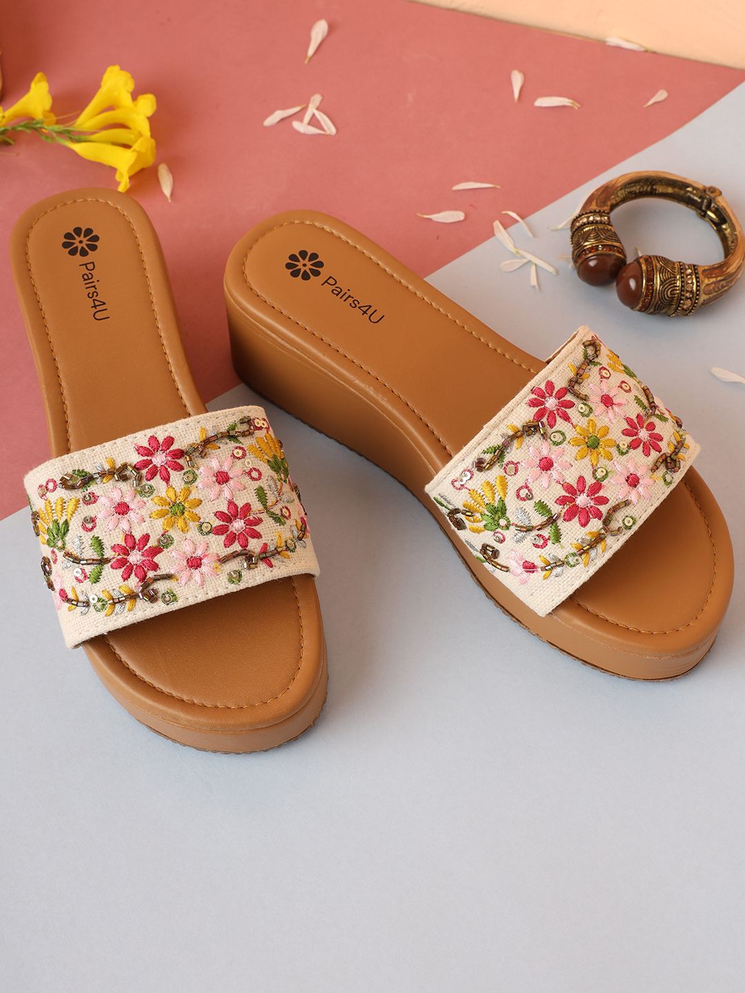 

Pairs4U Embellished Ethnic Platform Sandals, Multi
