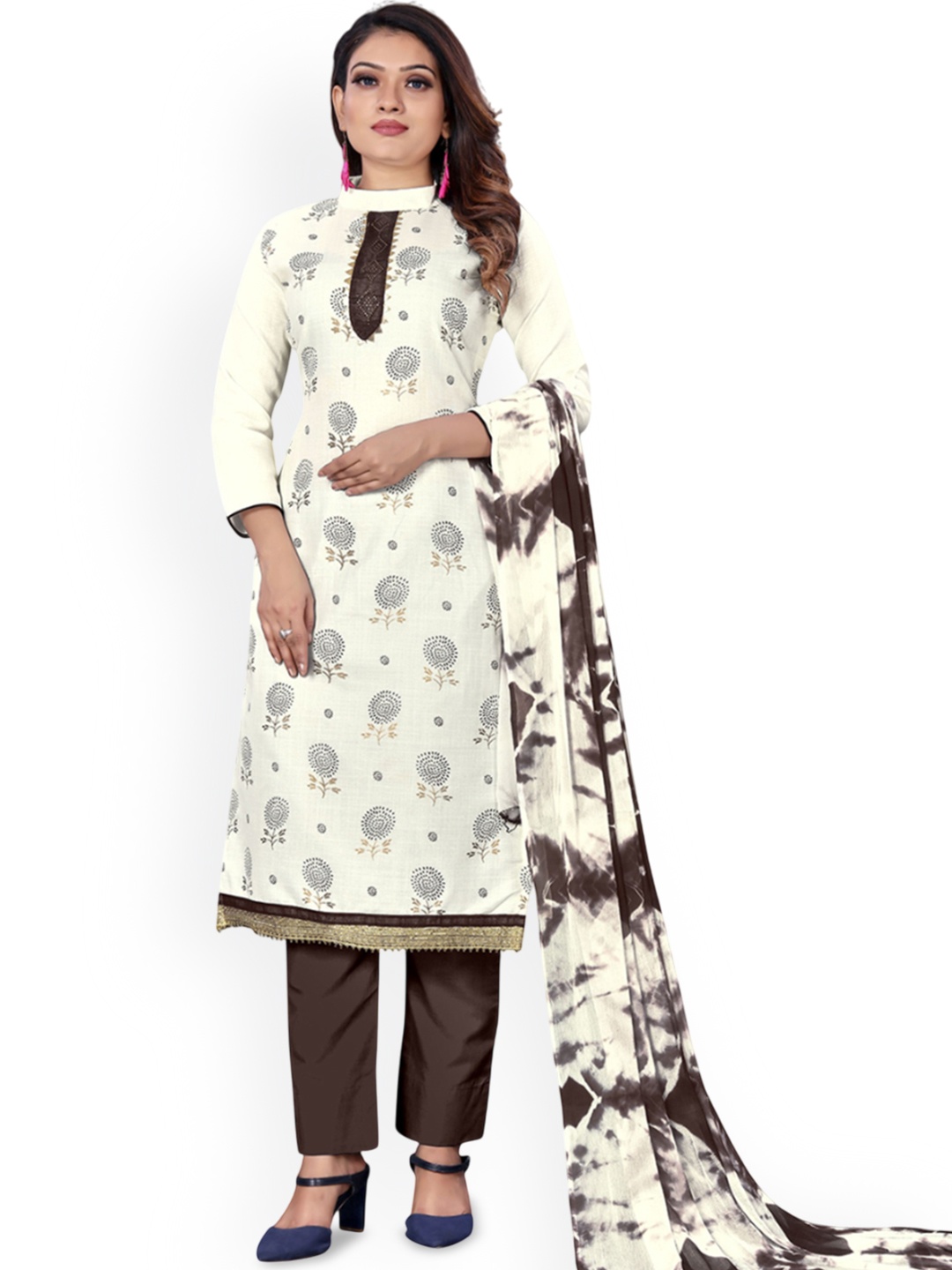 

HERE&NOW Printed Unstitched Dress Material, White