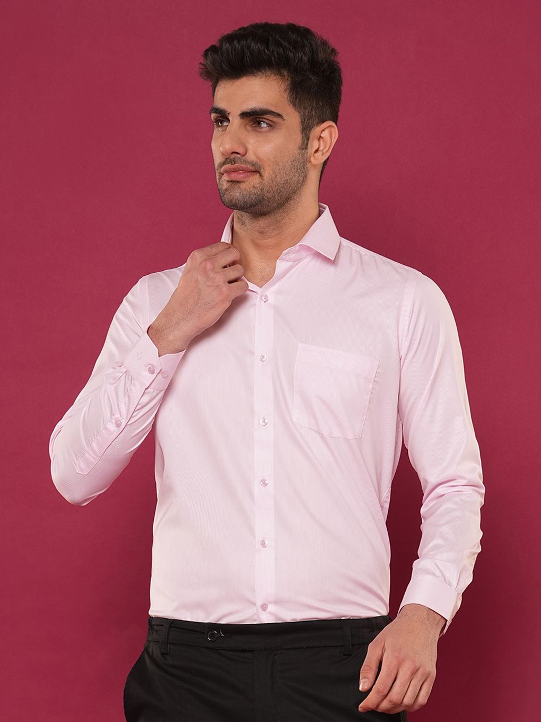 

John Philips Men Slim Fit Opaque Casual Shirt, Pink