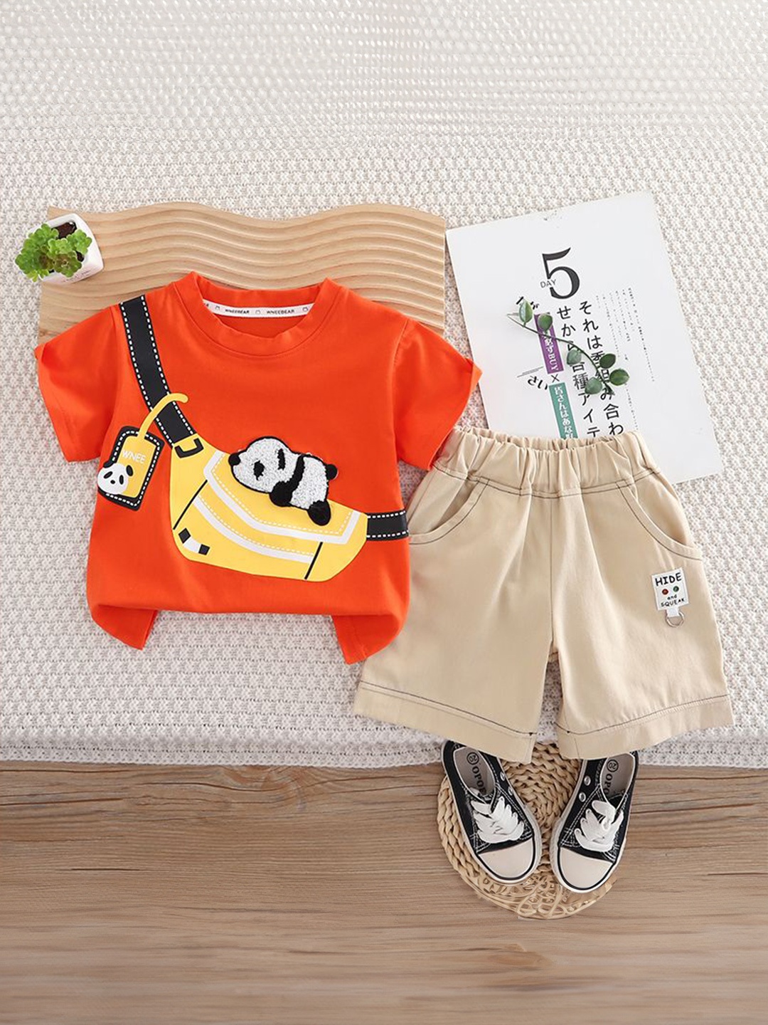 

StyleCast x Revolte Kids Printed Pure Cotton T-shirt With Shorts, Orange
