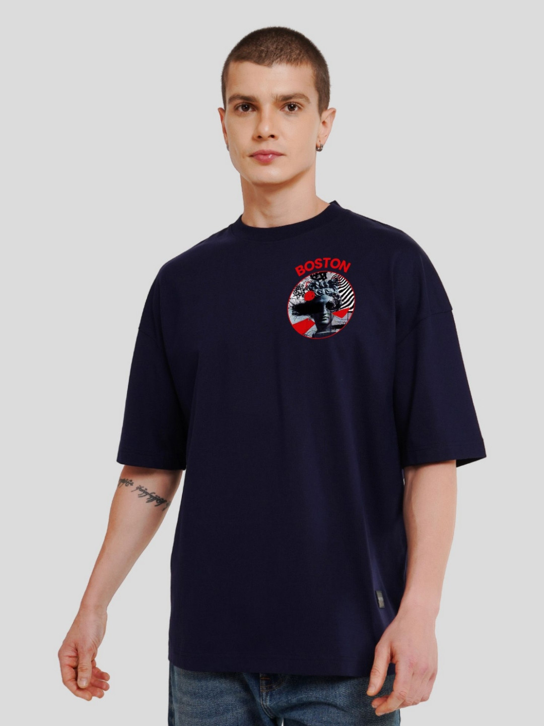

Underrated Club Men Printed V-Neck Bio Finish Applique T-shirt, Navy blue