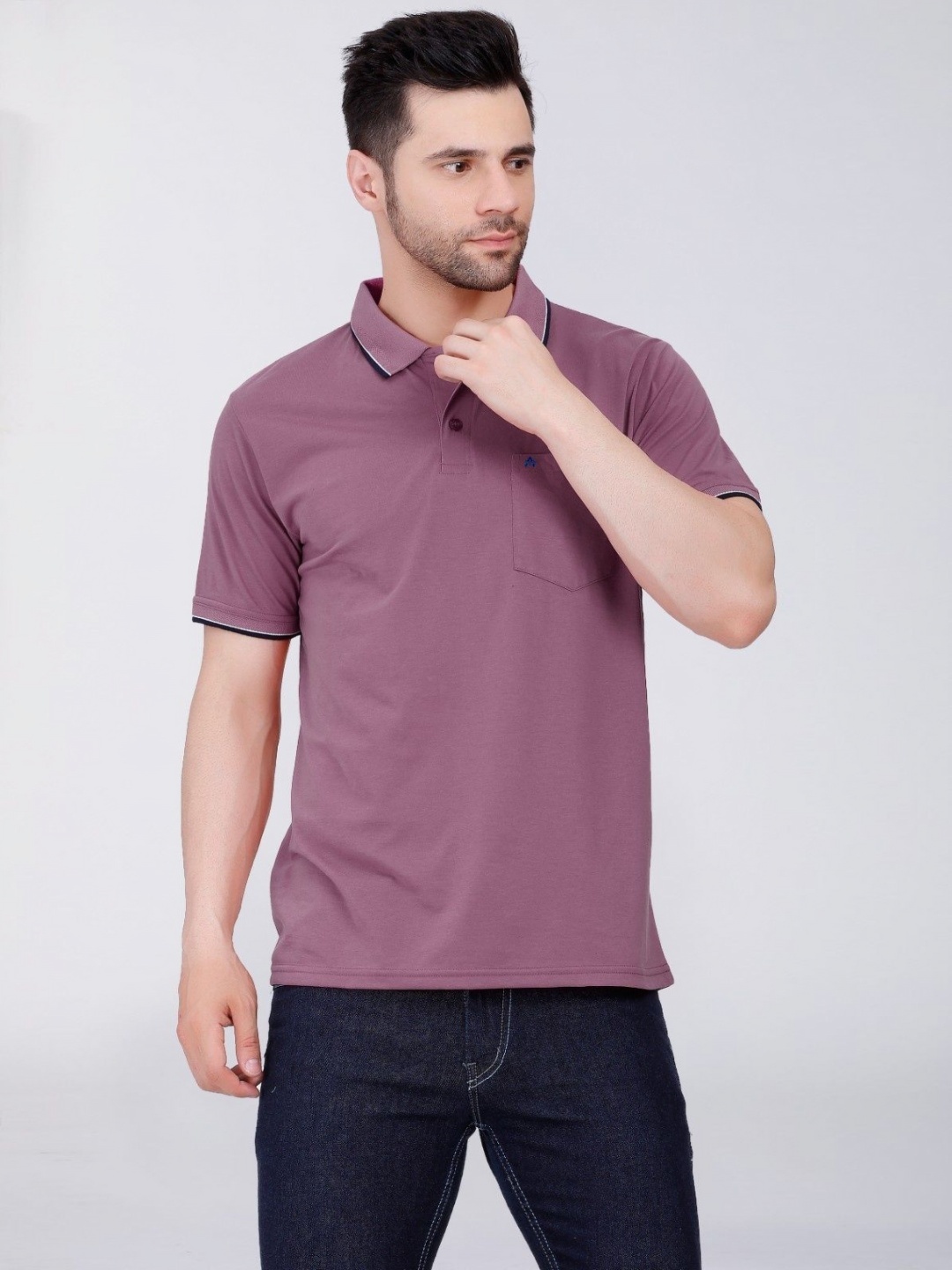 

ARRAY Men Brand Logo Printed Polo Collar T-shirt, Lavender