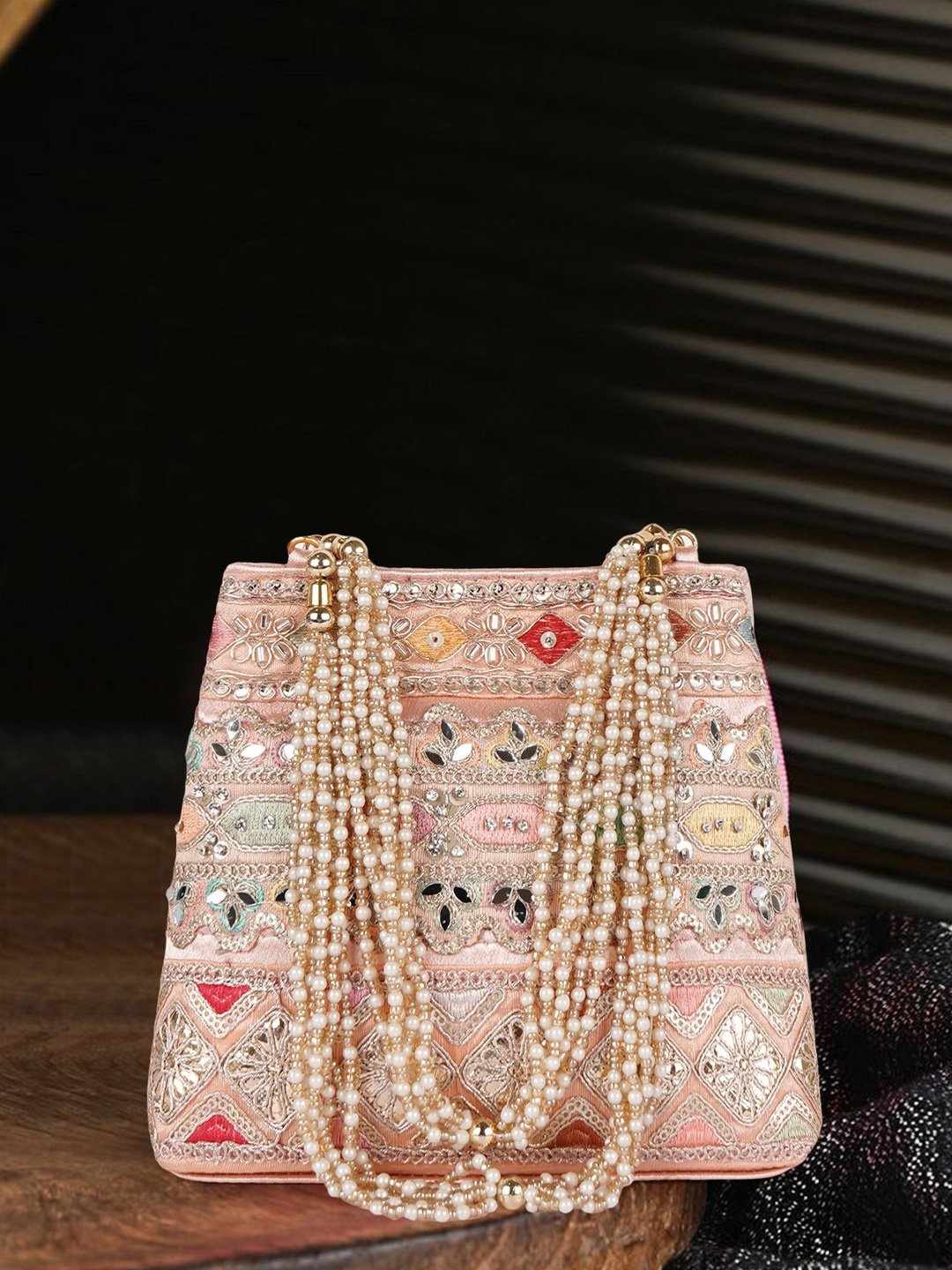 

PLANX Embroidered Embellished Potli Clutch, Pink