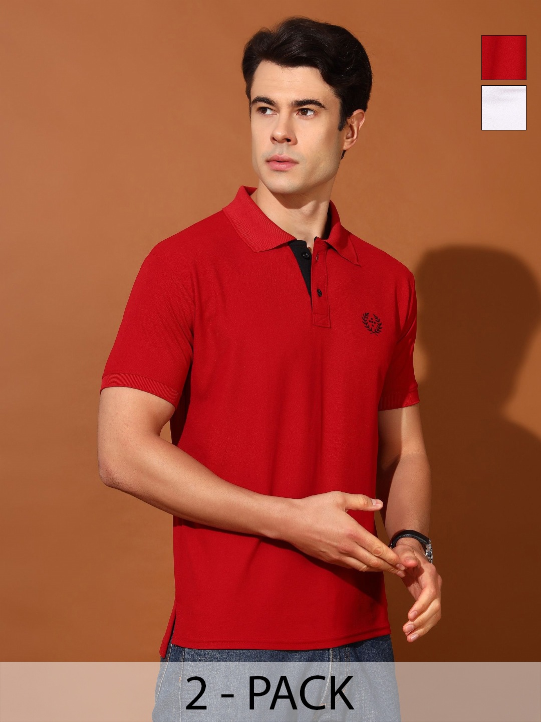 

Christy World Men 2 Polo Collar Applique T-shirt, Multi