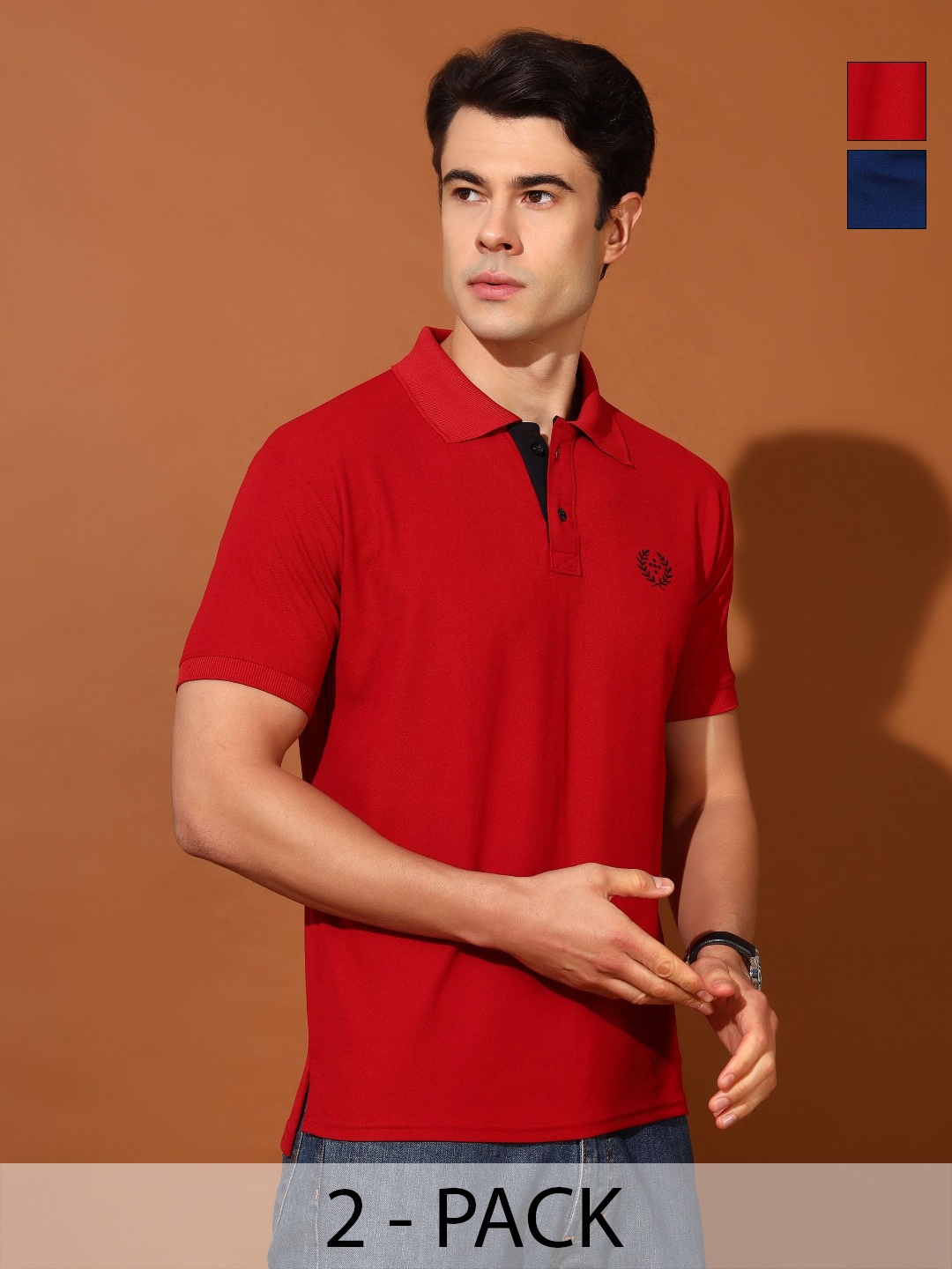 

Christy World Men 2 Colourblocked Polo Collar Applique T-shirt, Multi