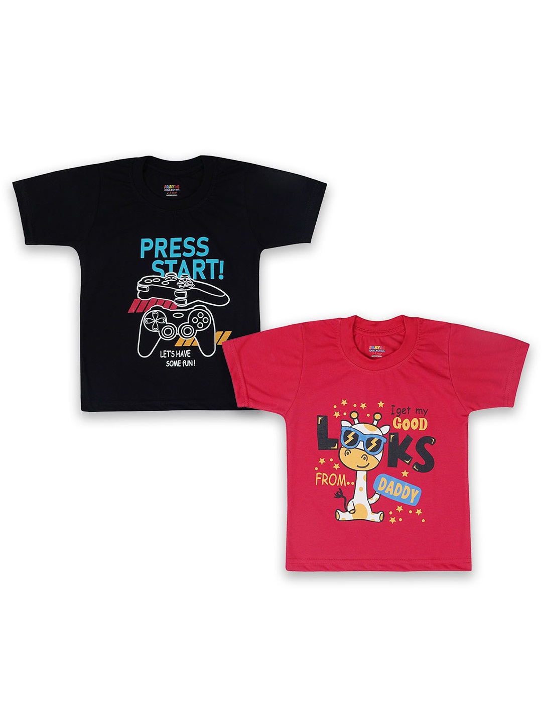 

PARYAG Boys 2 Printed V-Neck Applique T-shirt, Black