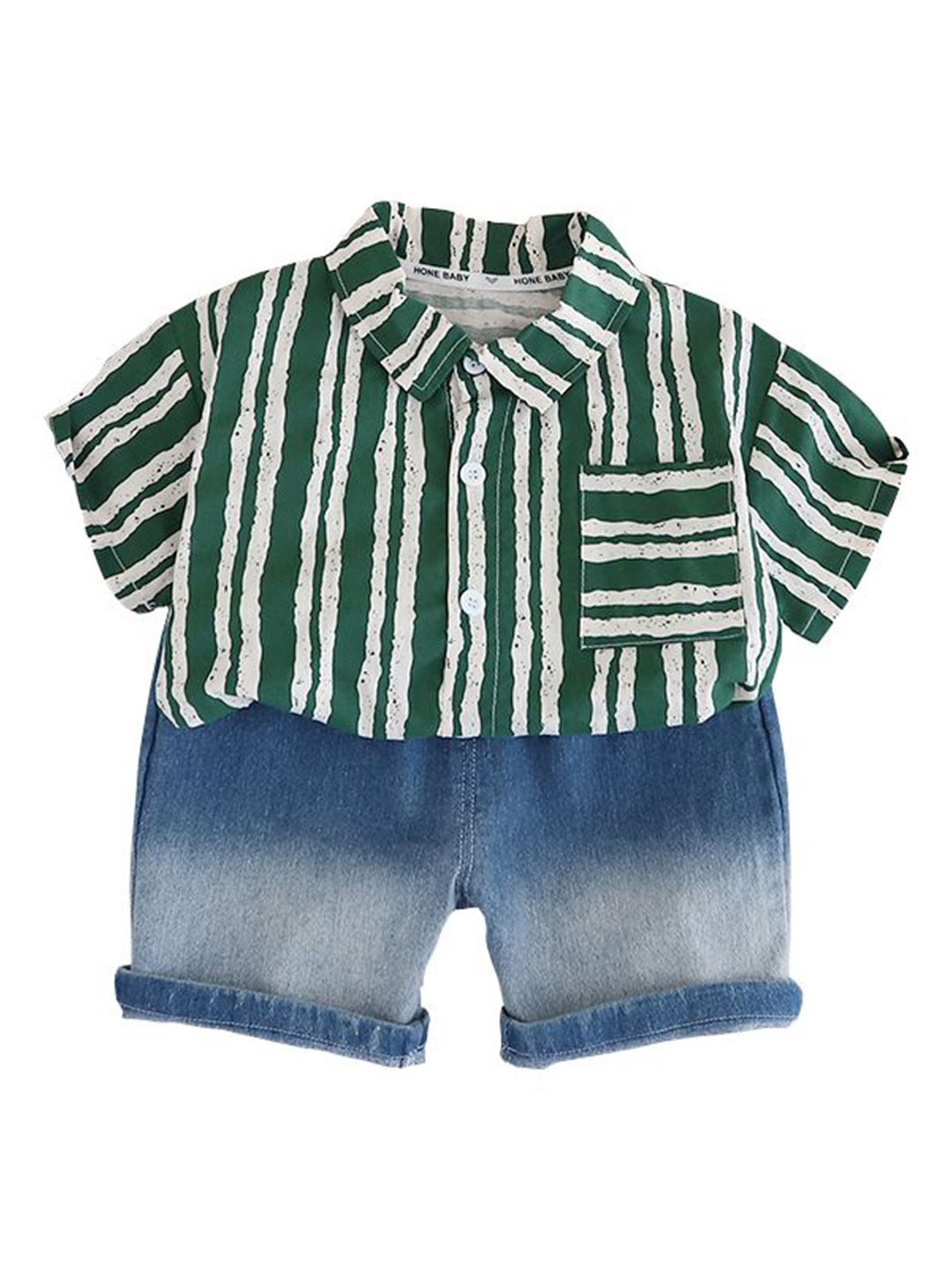 

StyleCast x Revolte Boys Striped Pure Cotton Shirt With Shorts, Green